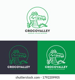 Crocodile logo - vector illustration. minimalist crocodile Logo design in three different colors