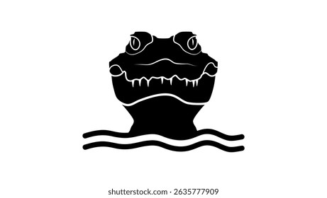 Crocodile looking out of water, black isolated silhouette