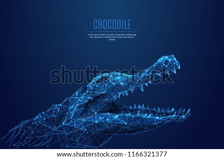Crocodile. Low poly blue. Polygonal abstract illustration of animal. In the form of a starry sky or space. Vector image in RGB Color mode.