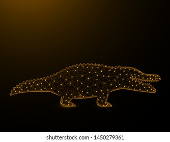 Crocodile low poly model, African animal polygonal wireframe, reptile vector illustration on brown background
