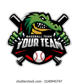 Crocodile mascot for baseball team logo. Vector Illustration.	