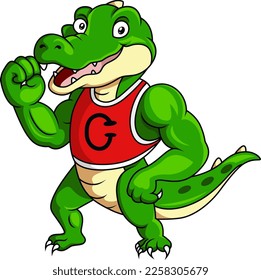 Crocodile mascot cartoon character with muscle body