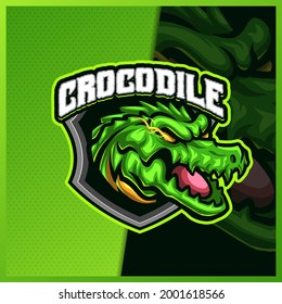 Crocodile mascot esport logo design illustrations vector template, Alligator animal logo for team game streamer, full color cartoon style