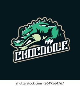 Design de logotipo de mascote de crocodilo com estilo conceitual para impressão de emblema, emblema e camiseta. Ilustração de crocodilo irritado.