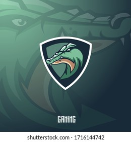 Crocodile mascot logo design with modern illustration concept style for badge, emblem and t shirt printing. Angry crocodile illustration for sport and e-sport team.