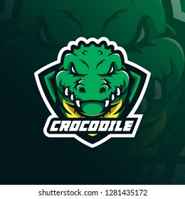 crocodile mascot logo design vector with modern illustration concept style for badge, emblem and t shirt printing. head crocodile illustration with shield.