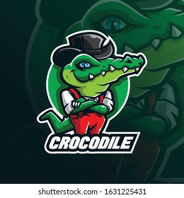 crocodile mascot logo design vector with modern illustration concept style for badge, emblem and tshirt printing. smart crocodile illustration.