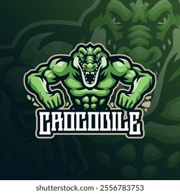 Crocodile mascot logo design vector with modern illustration concept style for badge, emblem and t shirt printing. Strong crocodile illustration.