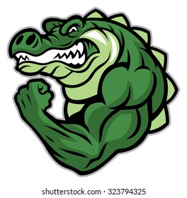 crocodile mascot show his muscle arm