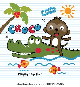 crocodile and monkey funny animal cartoon