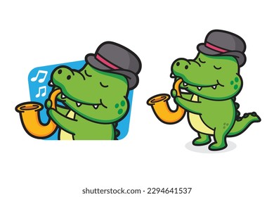 Crocodile Music Mascot Logo Cartoon Design Vorlage Vektorgrafik