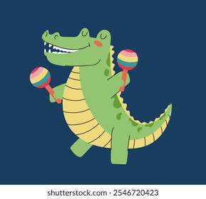 Conceito de personagem de músico crocodilo. Elemento de ilustração de design gráfico vetorial