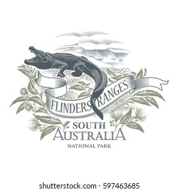 Crocodile, national Park Flinders Ranges, South Australia, illustration, vector