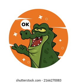Crocodile with OK hand gesture vector illustration