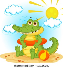 Crocodile on the beach - vector illustration