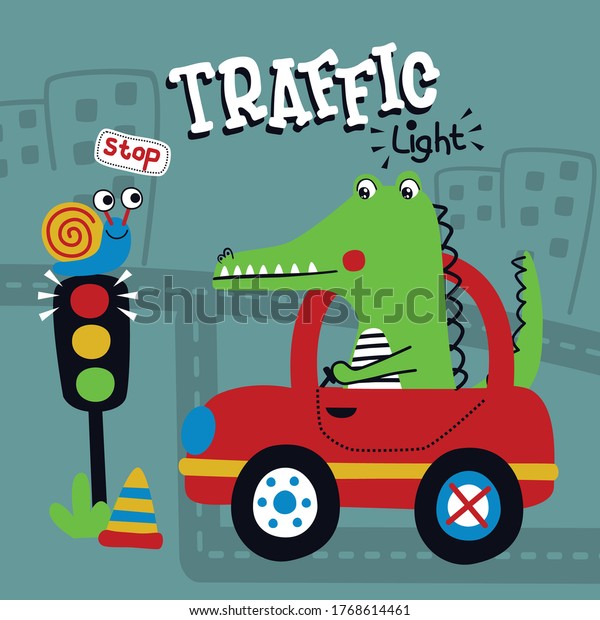 crocodile on the car funny animal
cartoon,vector
illustration