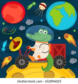 crocodile on moon - vector illustration, eps
