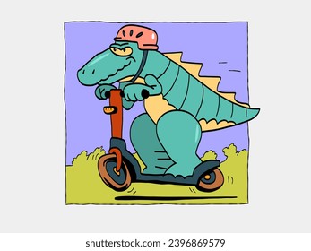 Сartoon crocodile on a scooter