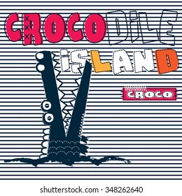 crocodile on striped background vector illustration