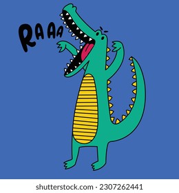CROCODILE ON TWO LEGS RAISING ITS HANDS AND GROWLING