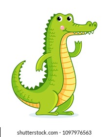 Crocodile on white background in cartoon style. Cute animal on a children's theme.