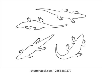 Crocodile outline collection, with different styles isolated on white background.