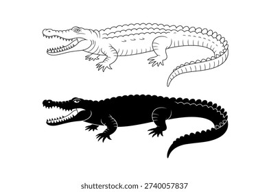 Crocodile Outline and Silhouette Vector Design