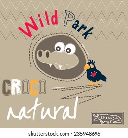 crocodile with parrot vector illustration