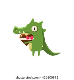 Crocodile Party Animal Icon In Primitive Funny Flat Cartoon Style Isolated On White Background
