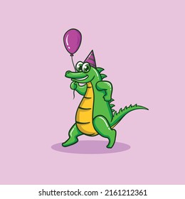 Crocodile Party Mascot Cartoon Logo Cute And Cool