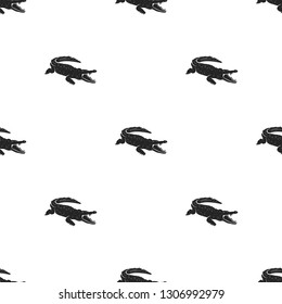 Crocodile pattern design. Alligator seamless background in silhouette retro style. Hand drawn animals wallpaper. Stock vector illustration isolated on white background