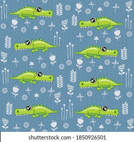 Crocodile pattern design with several alligators. animal illustration