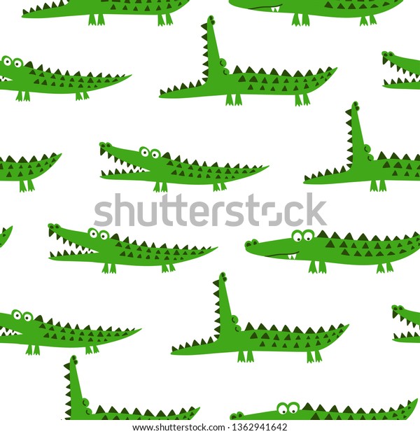 Crocodile pattern design with several\
alligators - funny hand drawn doodle, seamless pattern. Lettering\
poster or t-shirt textile graphic design. / wallpaper, wrapping\
paper, background.
