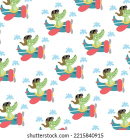 crocodile pattern on a plane with happy feelings