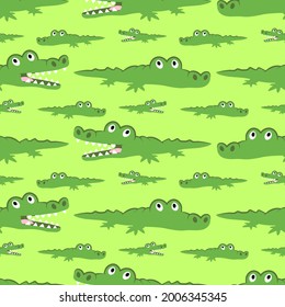 Crocodile pattern seamless cartoon illustration little cute green animal