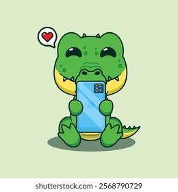 Crocodile with phone cartoon vector illustration. Vector cartoon Illustration suitable for poster, brochure, web, mascot, sticker, logo and icon.