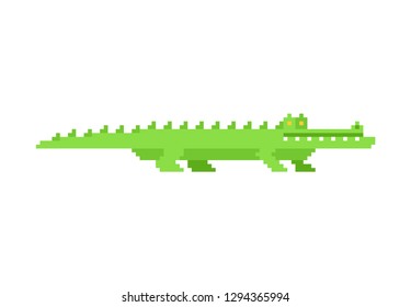 Crocodile pixel art. Alligator 8 bit. reptile graphics old game.