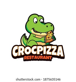 Crocodile pizza mascot logo design template