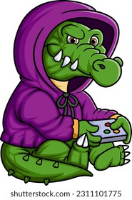Crocodile Playing Game With Controller Cartoon character of illustration