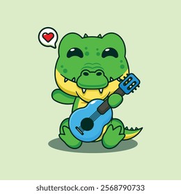 Crocodile playing guitar cartoon vector illustration. Vector cartoon Illustration suitable for poster, brochure, web, mascot, sticker, logo and icon.