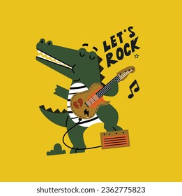 Crocodile Playing Guitar Vector Illustration