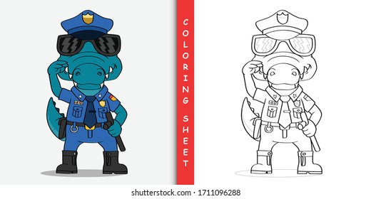 Crocodile The Police Cartoon, Coloring Sheet For Stay Home Activity