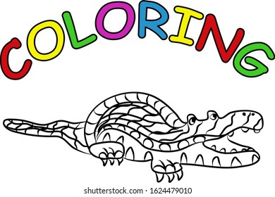 Crocodile reptile hand drawing coloring page. Modern doodle contour illustration black