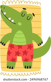 Crocodile Resting On Beach Mat Vector Illustration