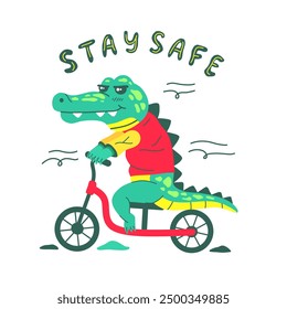crocodile riding a bicycle flat design. Cute cartoon animal vectors are loved by children. Good for stickers, t-shirts and others