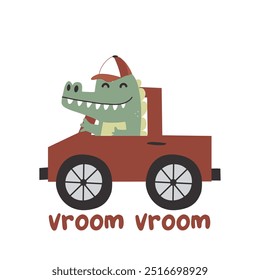 Krokodil Reiten ein LKW mit vroom vroom text