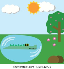Cocodrilo en ilustración vectorial de dibujos animados en ríos.EPS10 vector
