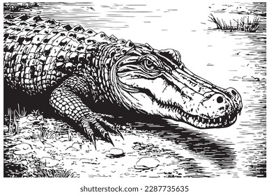 Crocodile IN RIVER sketch hand drawn in doodle style illustration