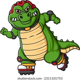 Crocodile Rollerblading, Funny Alligator Predator Animal Character Cartoon Style of illustration