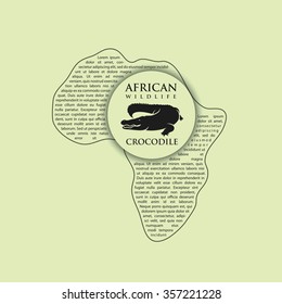 Crocodile with sample text shaped in form of Africa continent - vector illustration